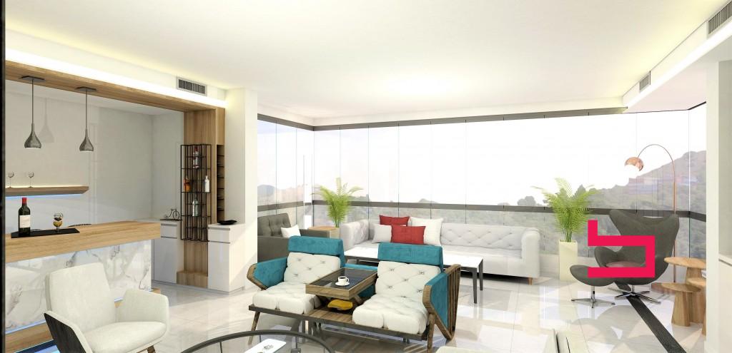 Double sided sofa merging the inner and outer seating areas together